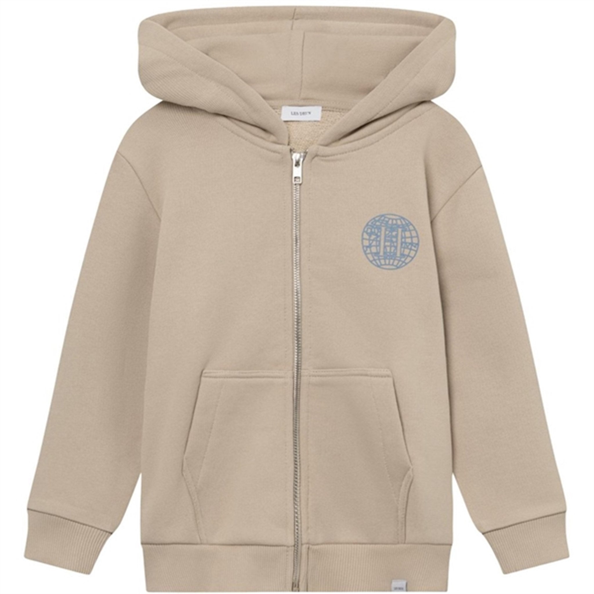 Les Deux Kids Light Desert Sand/Washed Denim Blue Globe Zipper Hoodie - Str. 98/104