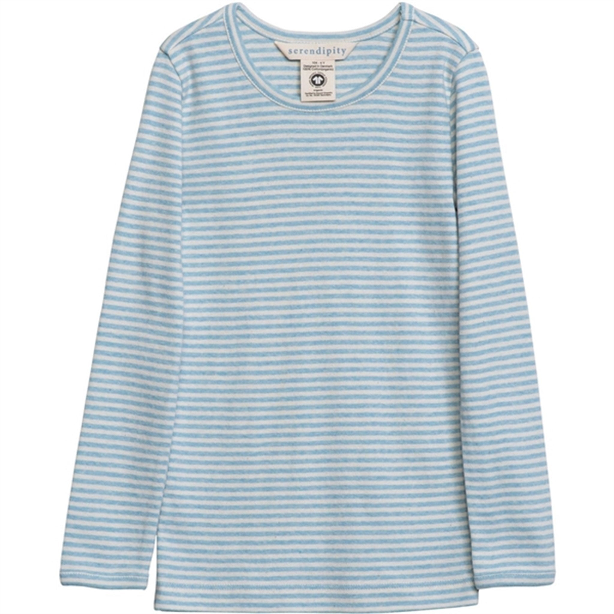 Serendipity Aqua/Ecru Stribet Slim Bluse - Str. 116 cm