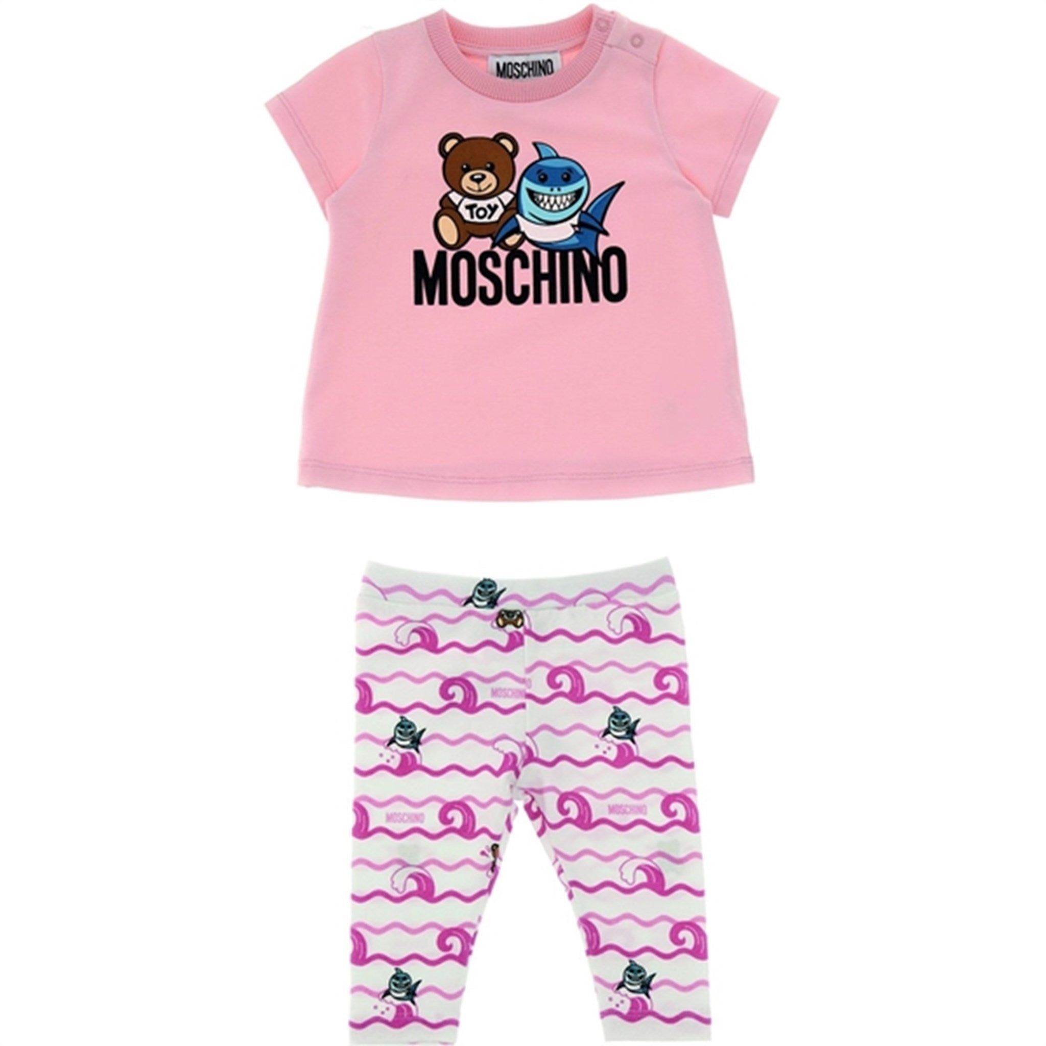Moschino Pink Toy Shark T-Shirt Og Leggings Sæt - Str. 9/12 mdr