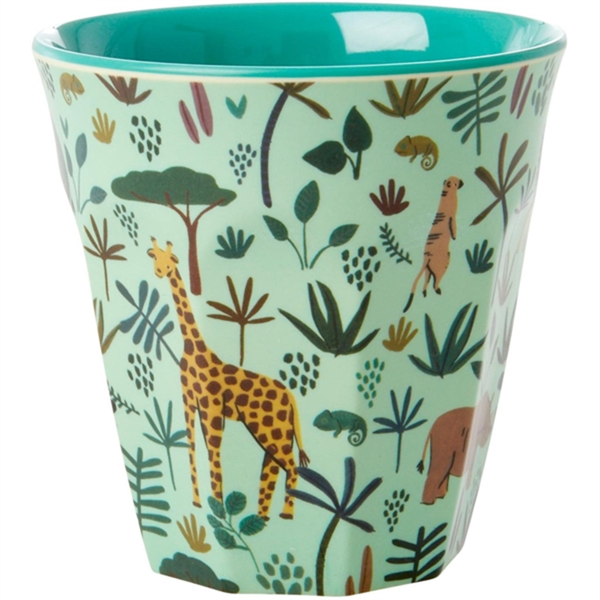 RICE Green All Over Jungle Animals Print Mellem Melamin Kop