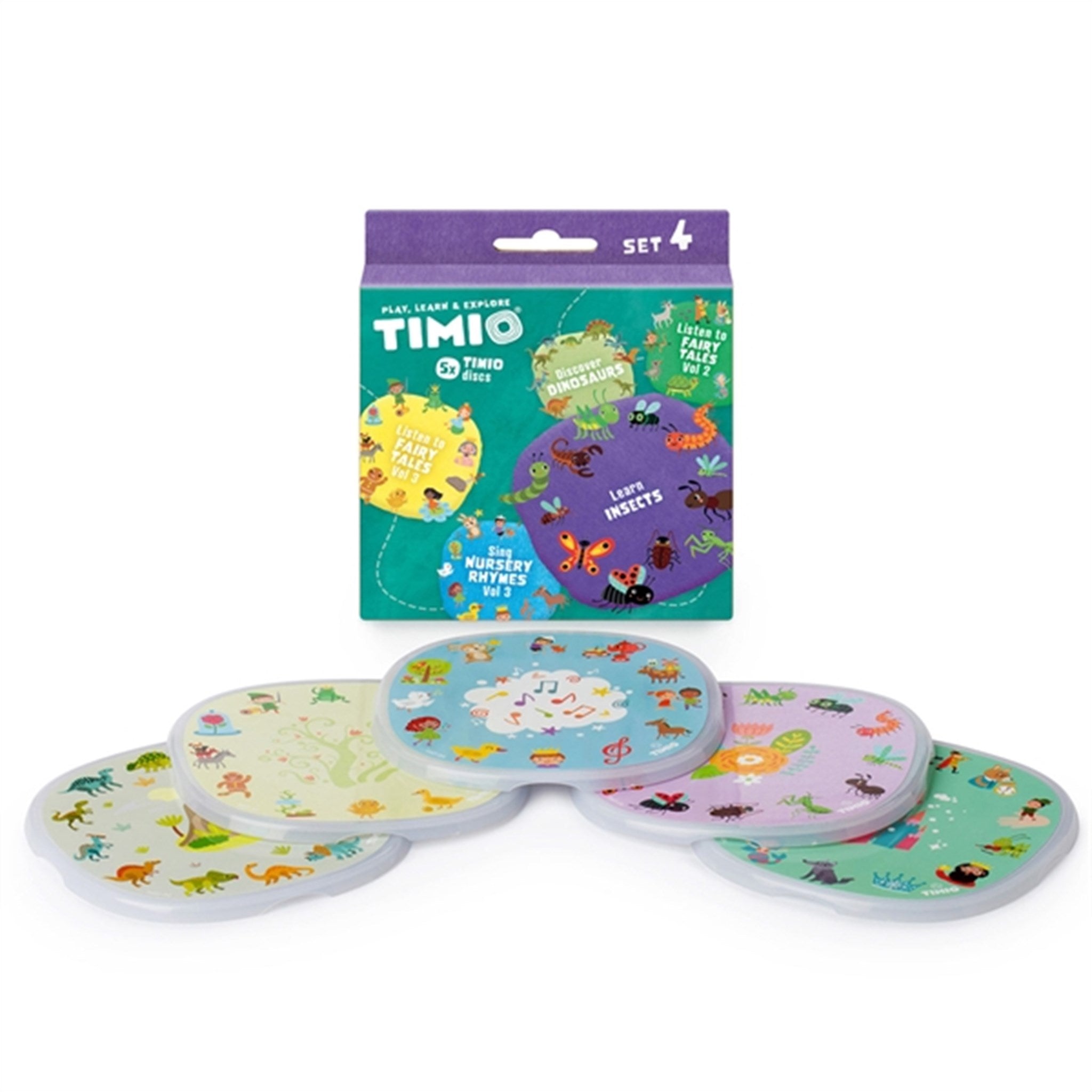 TIMIOÂ® Disc Sæt 4 – Børnesange, Eventyr, Dinosaurer og Små Insekter