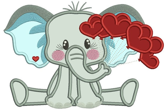 Little Elephant Holding Hearts On The String Valentine's Day