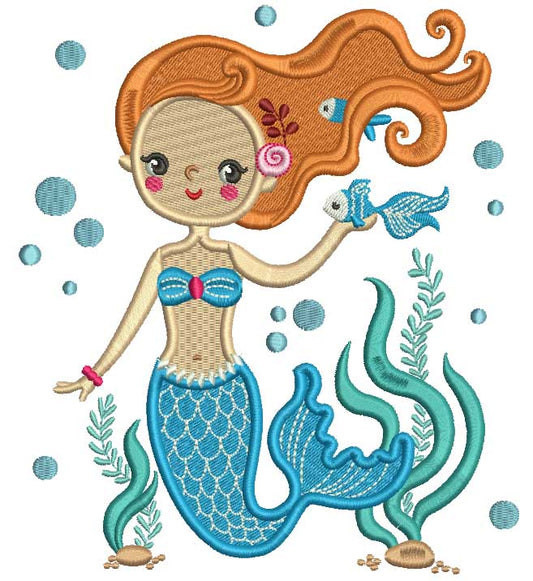 Mermaid Ariel in the shell embroidery design