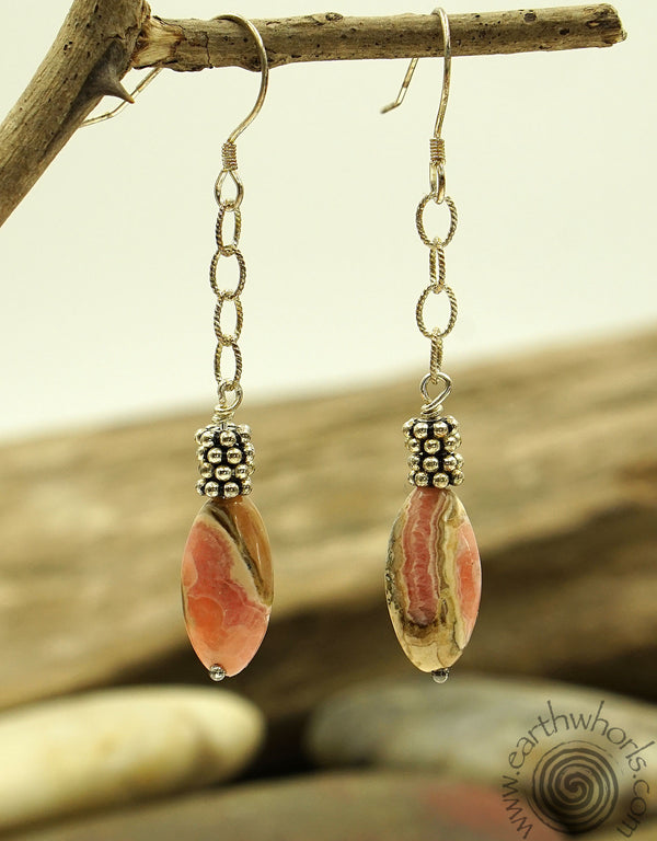 Rhodocrosite & Silver Earrings - EarthWhorls, LLC