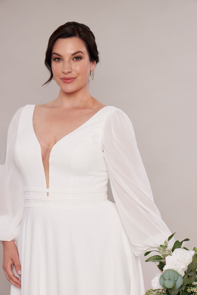 Chiffon long sleeve plus size wedding dresses