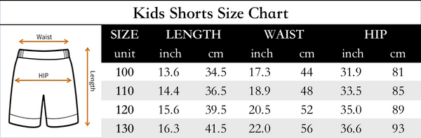 kids shorts size chart