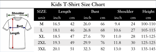 kids t shirt size chart