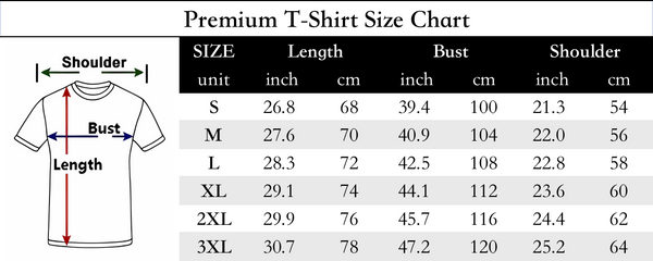 premium t shirt size chart