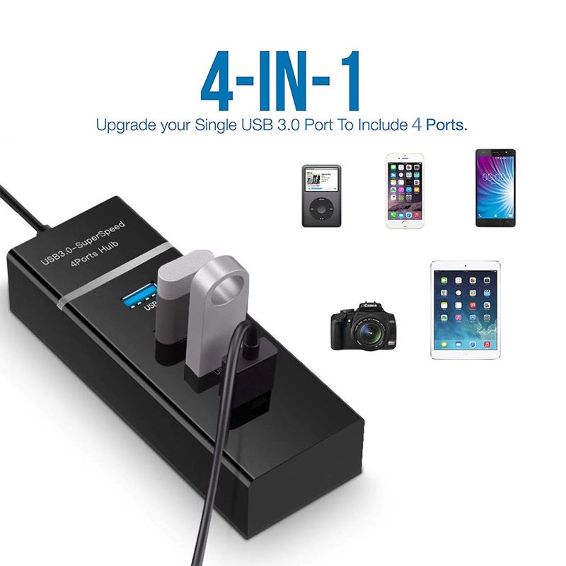 Portable 4-Port USB Hub with LED Status and Precision Chip