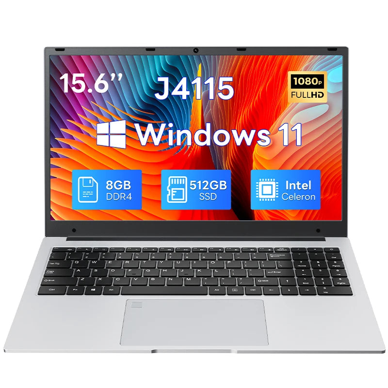 15.6 Inch Intel Celeron J4115 (Up to 2.5Ghz) IPS Laptop with 8GB DDR4
