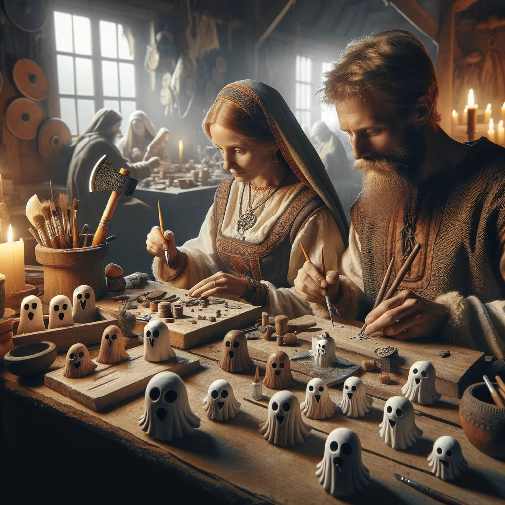Image showing Vikings in the process of crafting ghost ornaments, reviving ancient craftsmanship and tradition.
