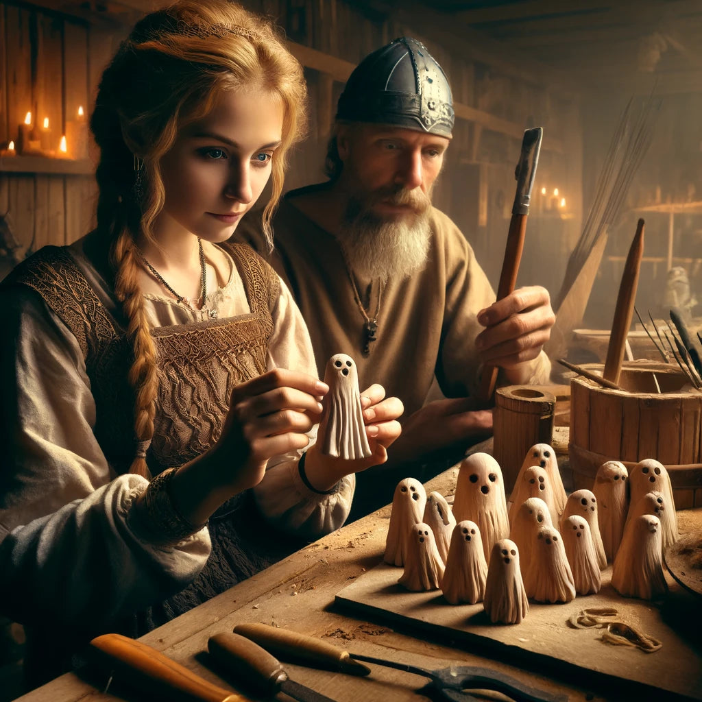 Image capturing the meticulous craftsmanship of Vikings as they forge ghost ornaments.
