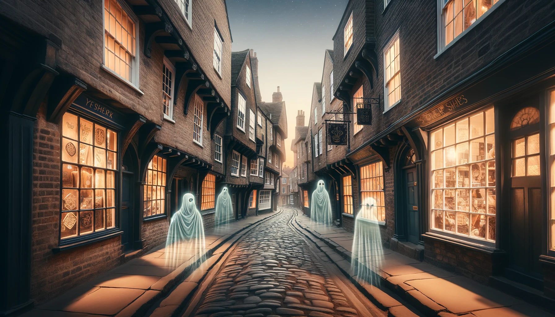 The Shambles with ghosts on the street, England, UK
