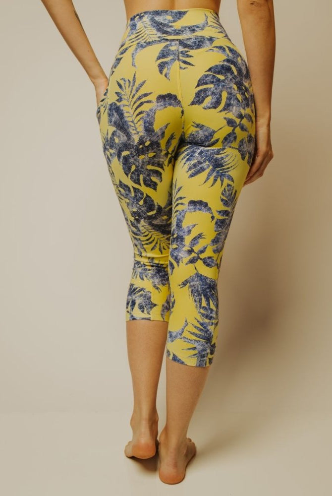 Abstract Capri leggings, Workout Pants 'Black Birds of a Flower' -  Sincerely Joy