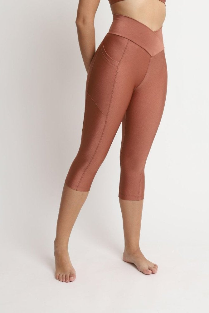 Polyester Capri Brown Leggings for Women for sale