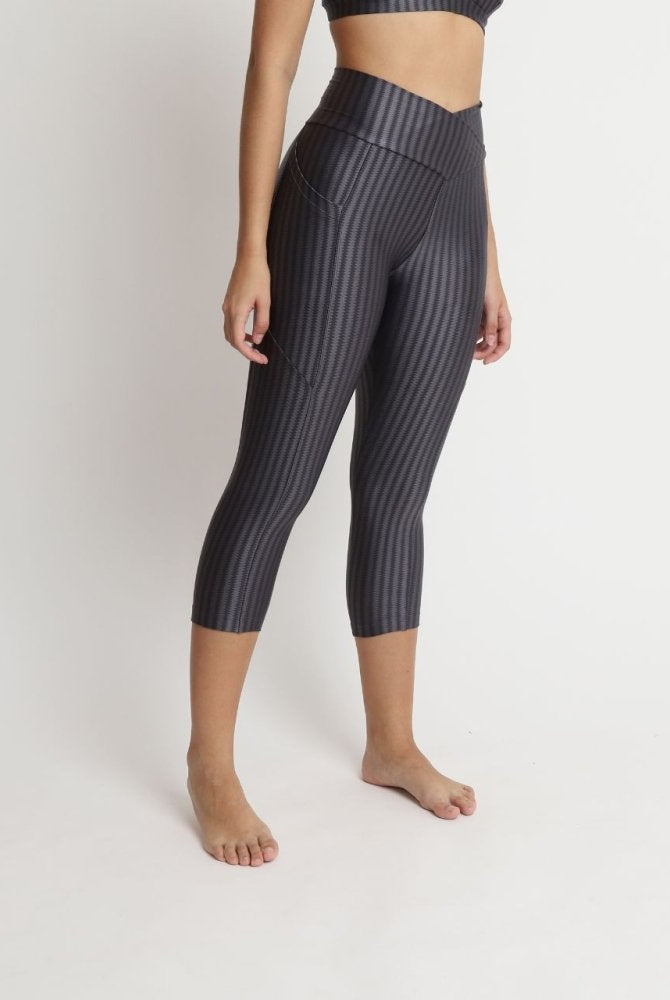 Capri Legging with Pockets - BLACK STRIPE