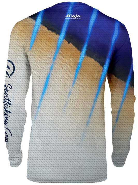 Mojo Sportwear Men's Finny Sublimated UPF Fishing Shirt (Dolphin, Medium)  at  Men's Clothing store