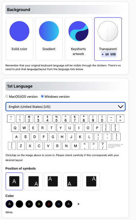 Framework Keyboard Stickers - example of transparent background and US English language
