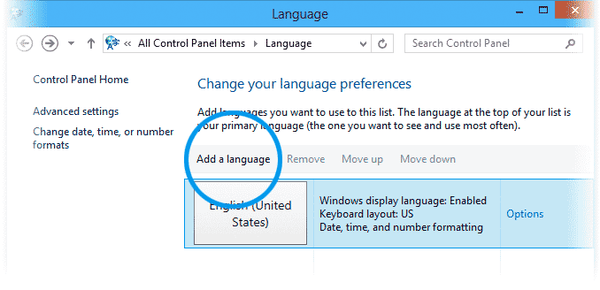 Language window in Windows 10/11