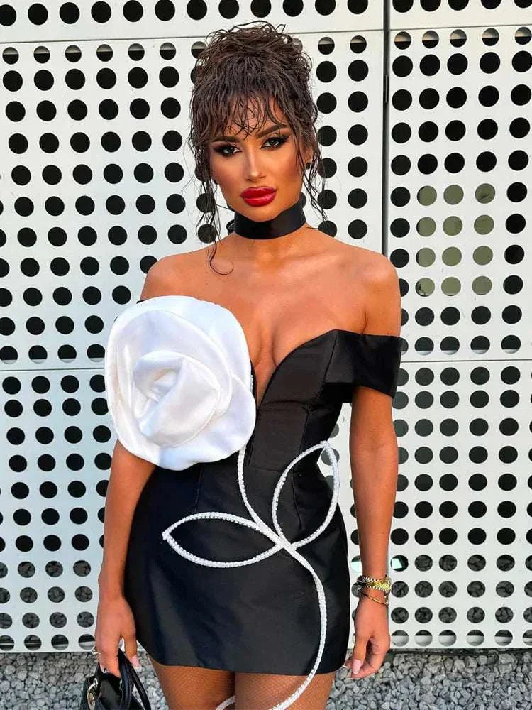 Sexy Off Shoulder 3D Flower Bandage Mini Dress