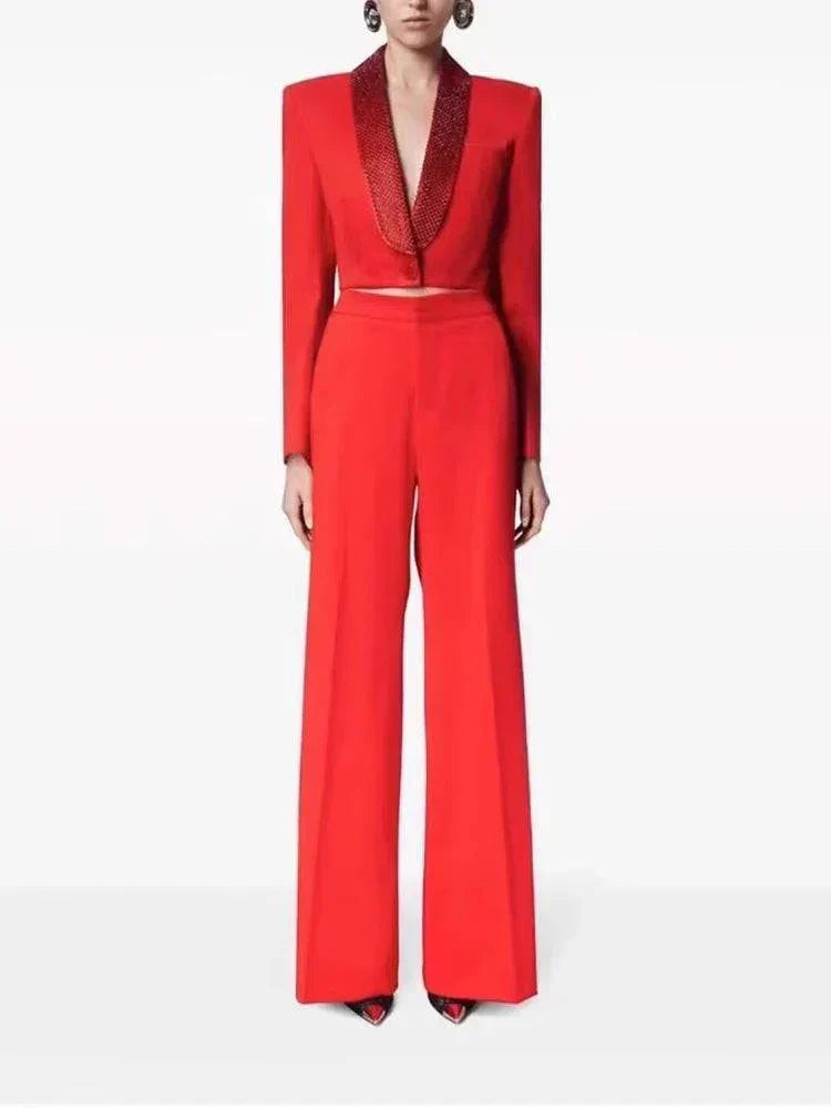 Red Black Two Piece Pants Set Long Sleeve Set