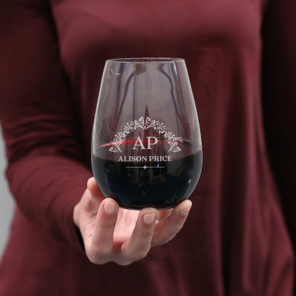 Engraved 460ml Stemless Wine Glass