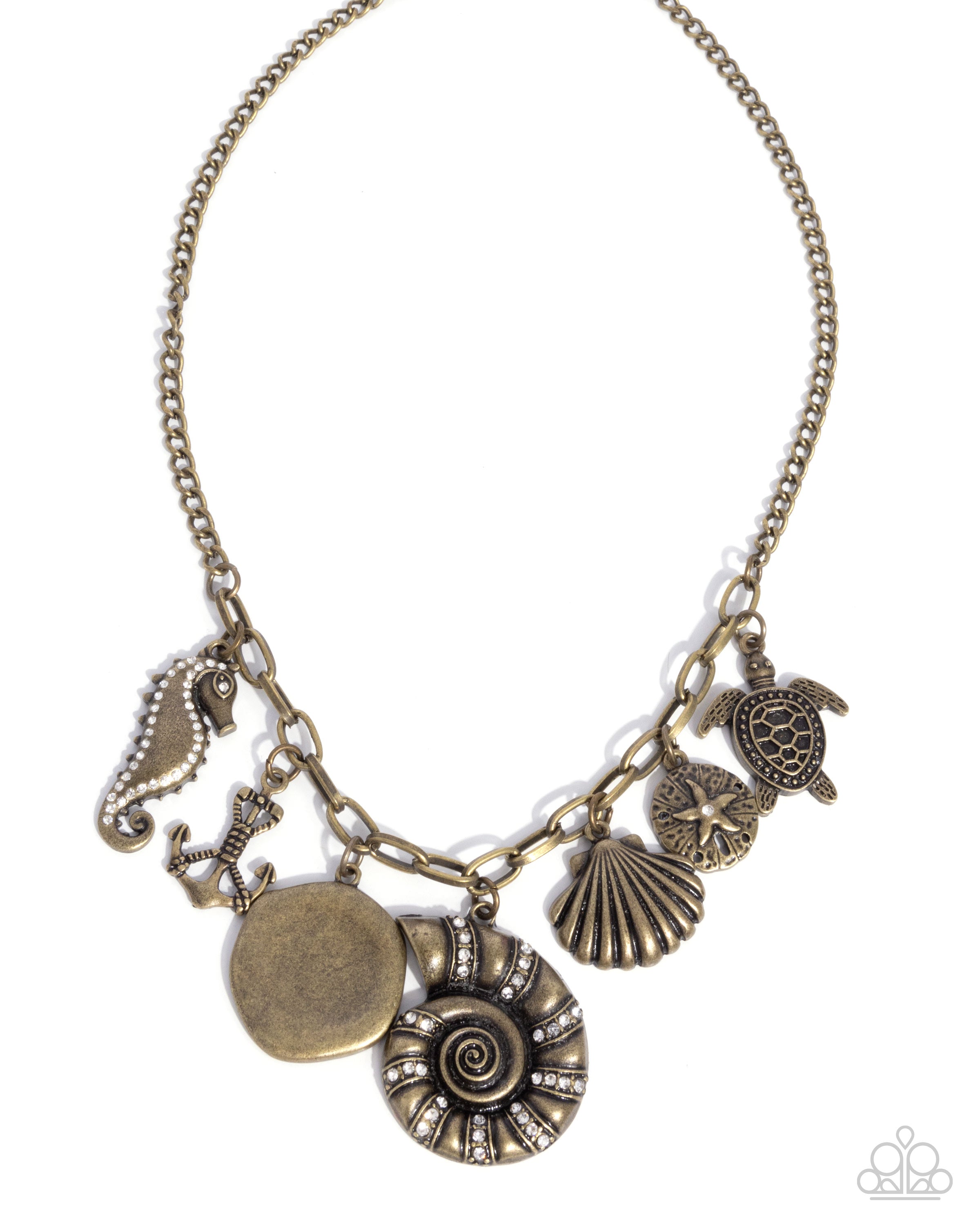 Coastal Composure - Brass Charm Necklace - Paparazzi Accessories