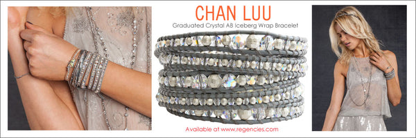 Chan Luu Graduated Crystal AB Iceberg Leather Wrap Bracelet