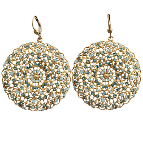 Catherine Popesco 14k Gold Plated Filigree Round Large Lace Medallion Earrings, 9702BG Pacific Opal