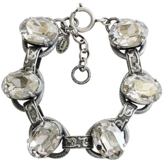 Catherine Popesco Sterling Silver Plated Crystal Oval Scroll Link Bracelet, 7" 1609 Shade