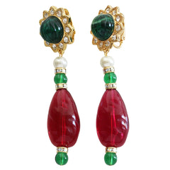 Kenneth Jay Lane Goldtone Simulated Emerald Ruby Starburst Drop Clip On Earrings $65.00