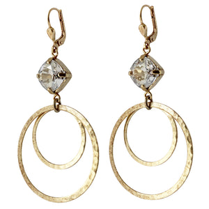 Catherine Popesco 14k Gold Plated Hammered Double Hoop Crystal Earrings, 4199G Shade