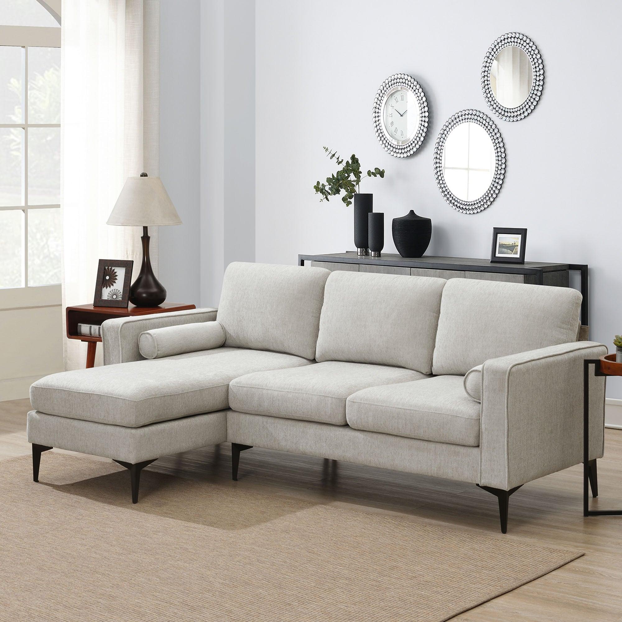 86" Convertible Sectional Sofa,Modern Chenille Fabric Sectional Sofa, L-Shaped Couch 3-Seat Sofa Sectional with Reversible Chaise (2 Pillows)