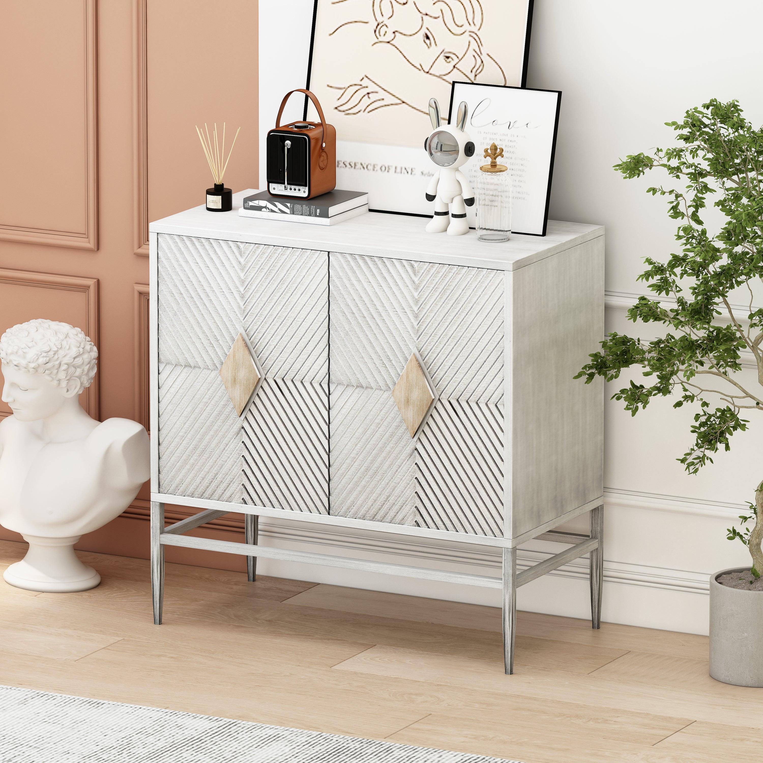 31.50"Modern 2 Door Wooden Cabinet with Featuring Two-tierStorage, for Office, Dining Room and Living Room, White Washed