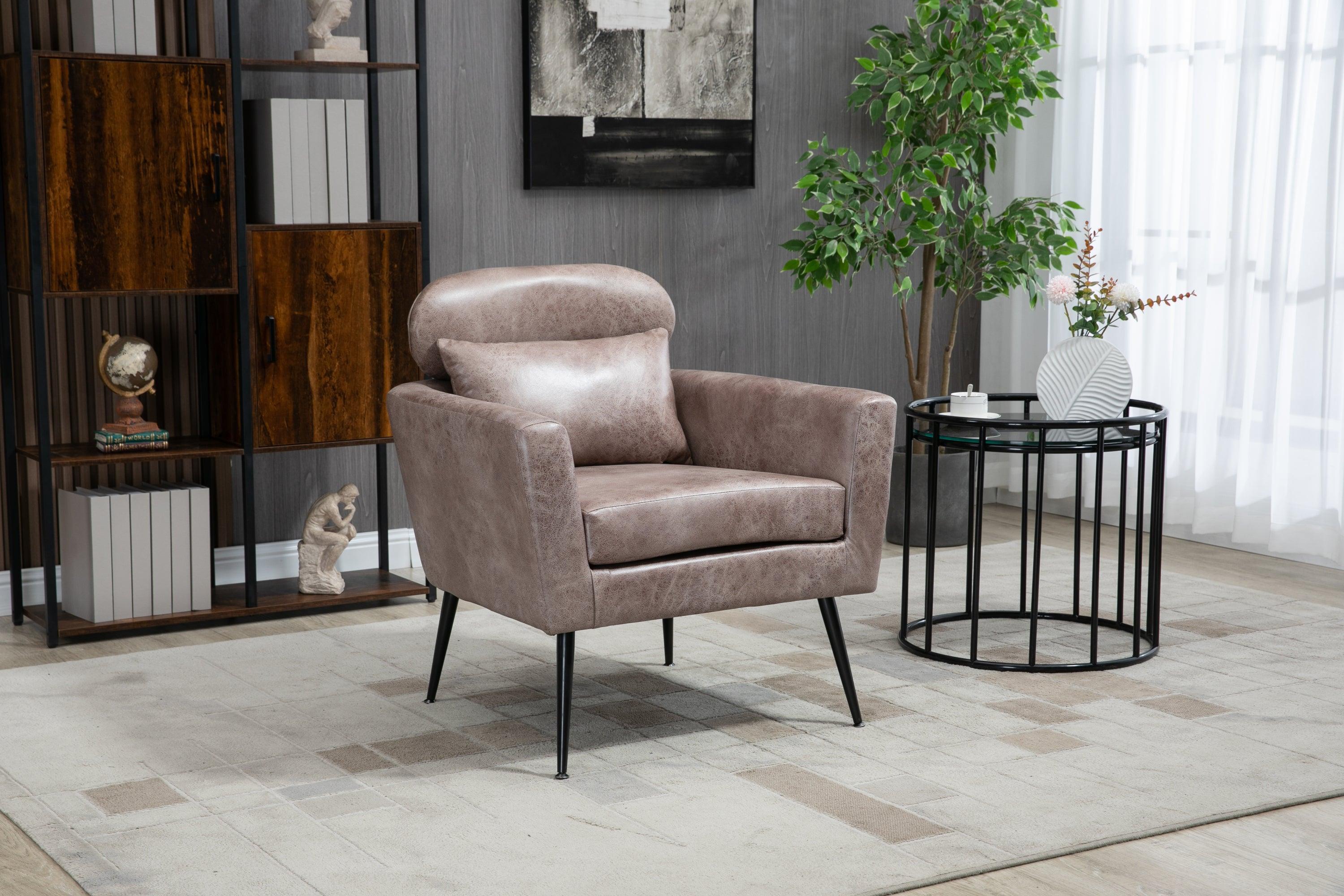 29.5"W Classical Accent Chair Armchair Upholstered Reading Chair Single Sofa Leisure Club Chair with Black Metal Leg and Throw Pillow for Living Room Bedroom Dorm Room Office, Taupe Bronzing Suede