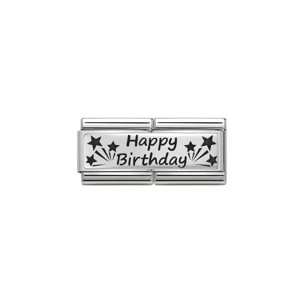 Classic Black Enamel and Stars Happy Birthday Double Charm