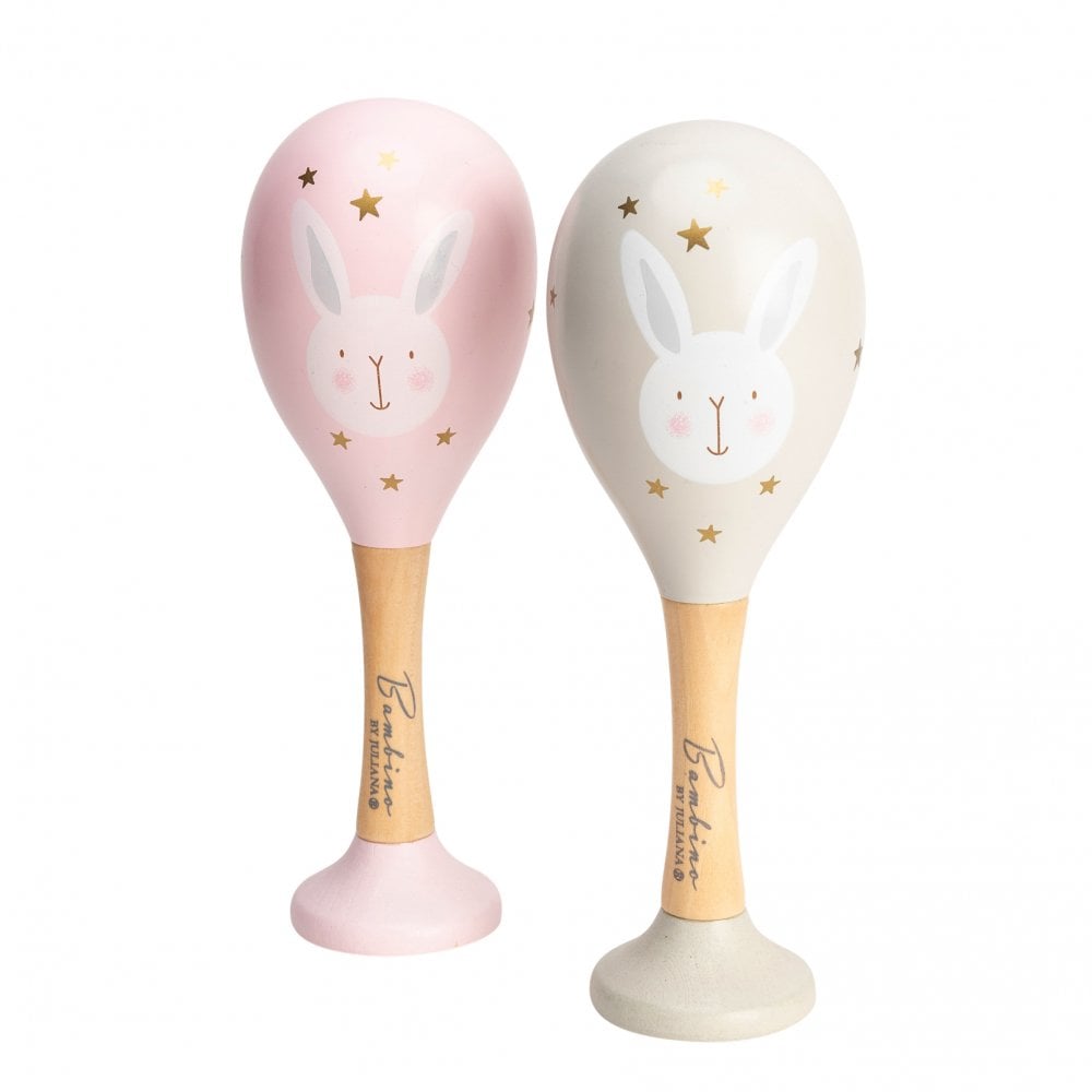 Bambino Set of Wooden Maracas - Pink & Grey