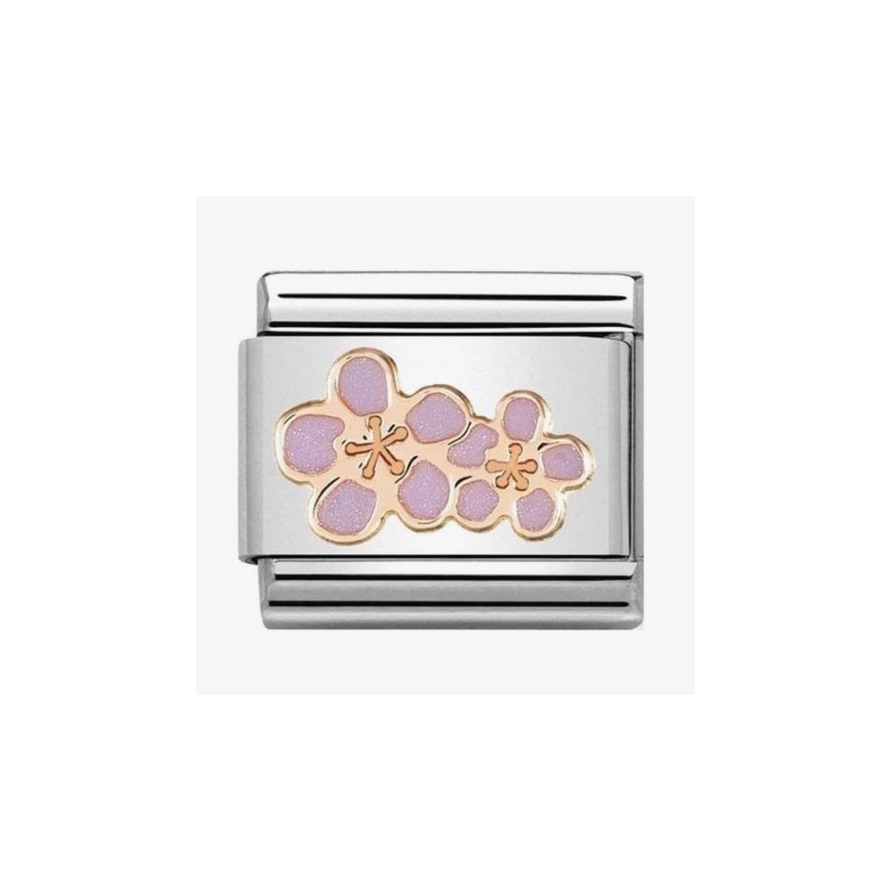 Classic  Steel  Enamel , Gold 375 Peach Flowers