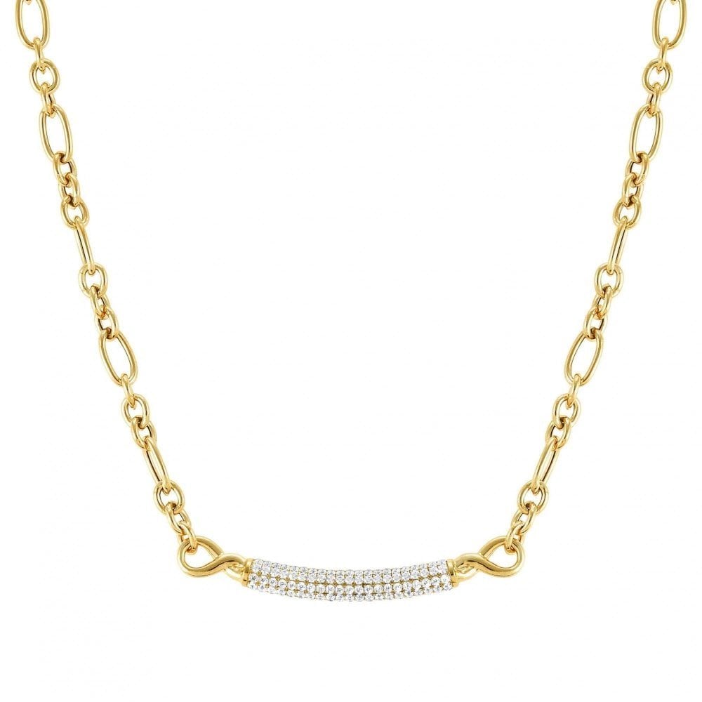 Endless Silver Cubic Zirconia Yellow Gold Necklace