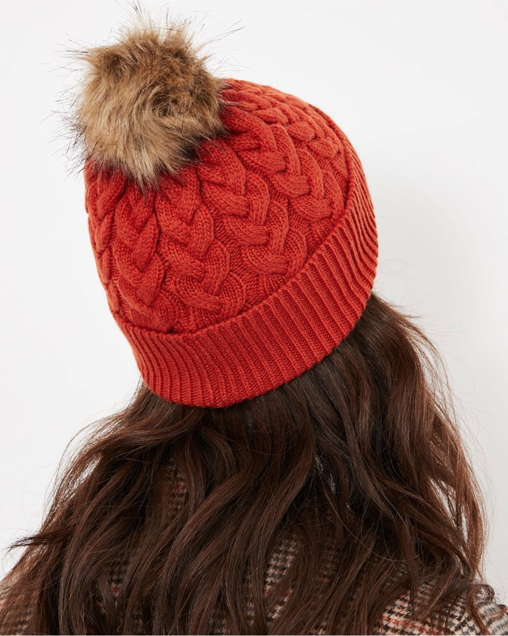 Elena Cable Knit Hat With Pom