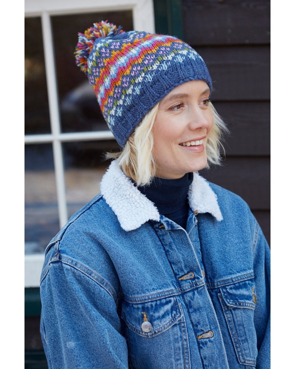 Clifden Bobble Beanie ( Fine Knit) Denim