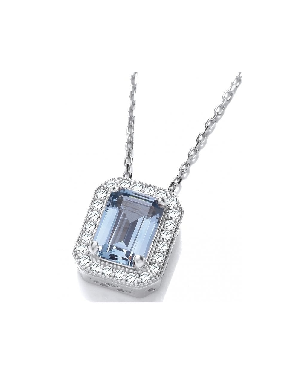 Deco Silver & Aquamarine Cubic Zirconia Necklace