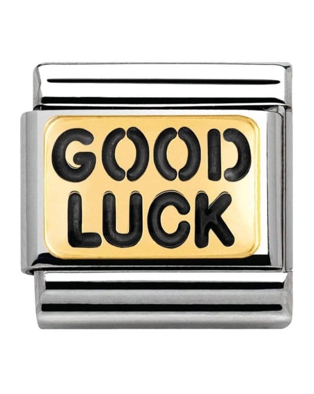 Composable Classic Messages 1 In Stainless Steel With Enamel And 18K Gold (37_Good Luck (Black))