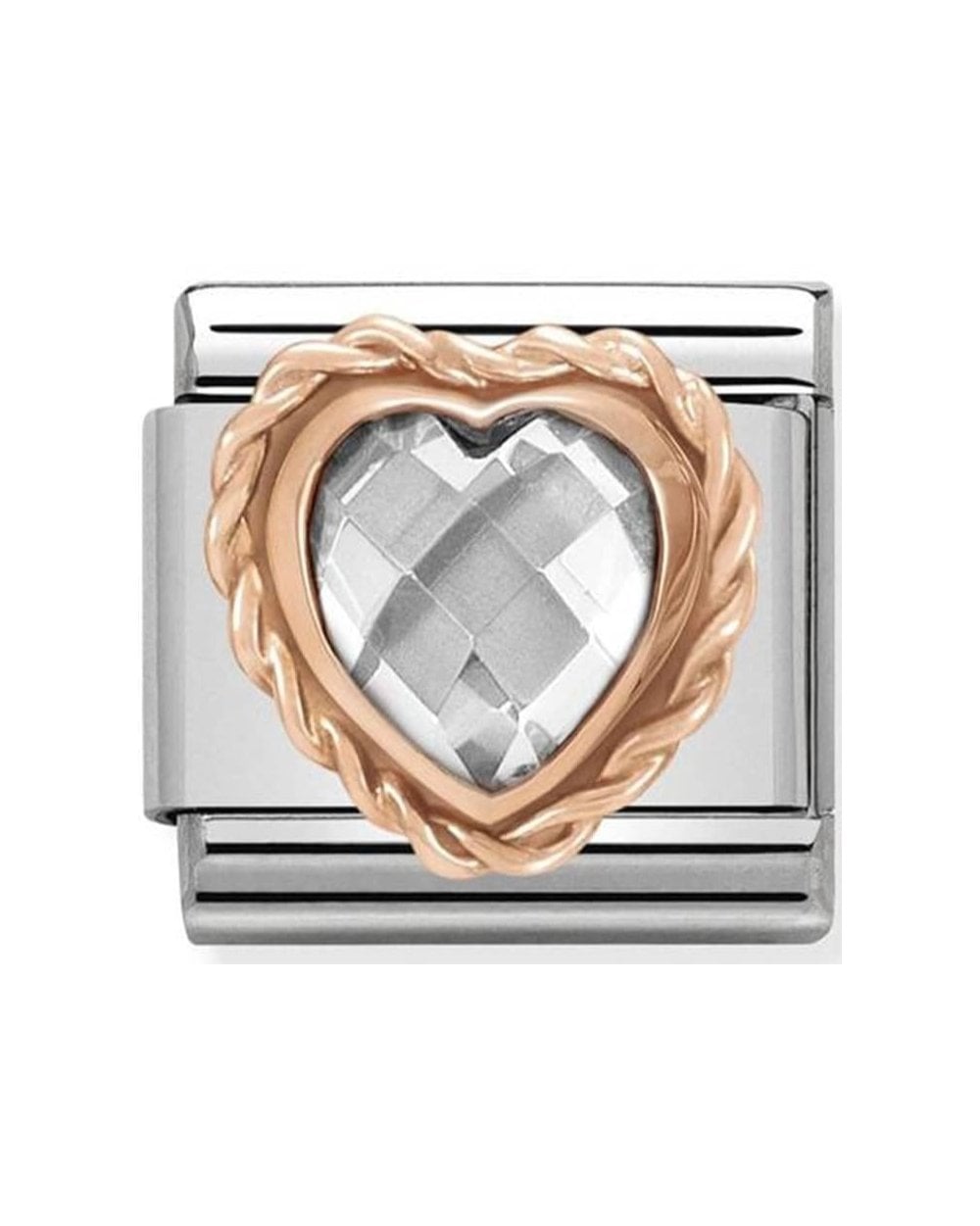 Composable Classic Faceted Heart With Rich Setting In Steel And 375 Gold (010_White)