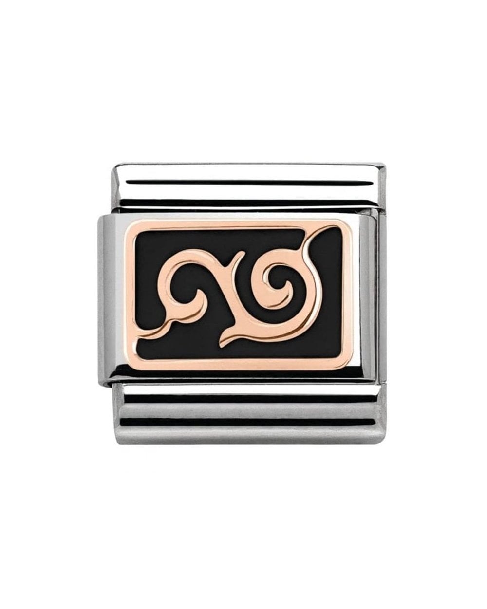 Classic Rose Gold Black Enamel Swirl Charm