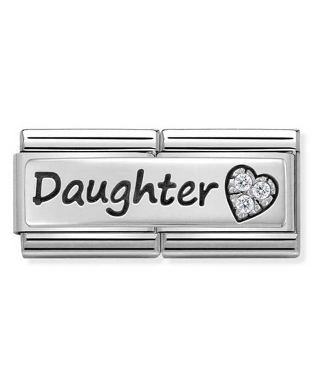 Classic Silvershine Double Link Daughter Heart Charm