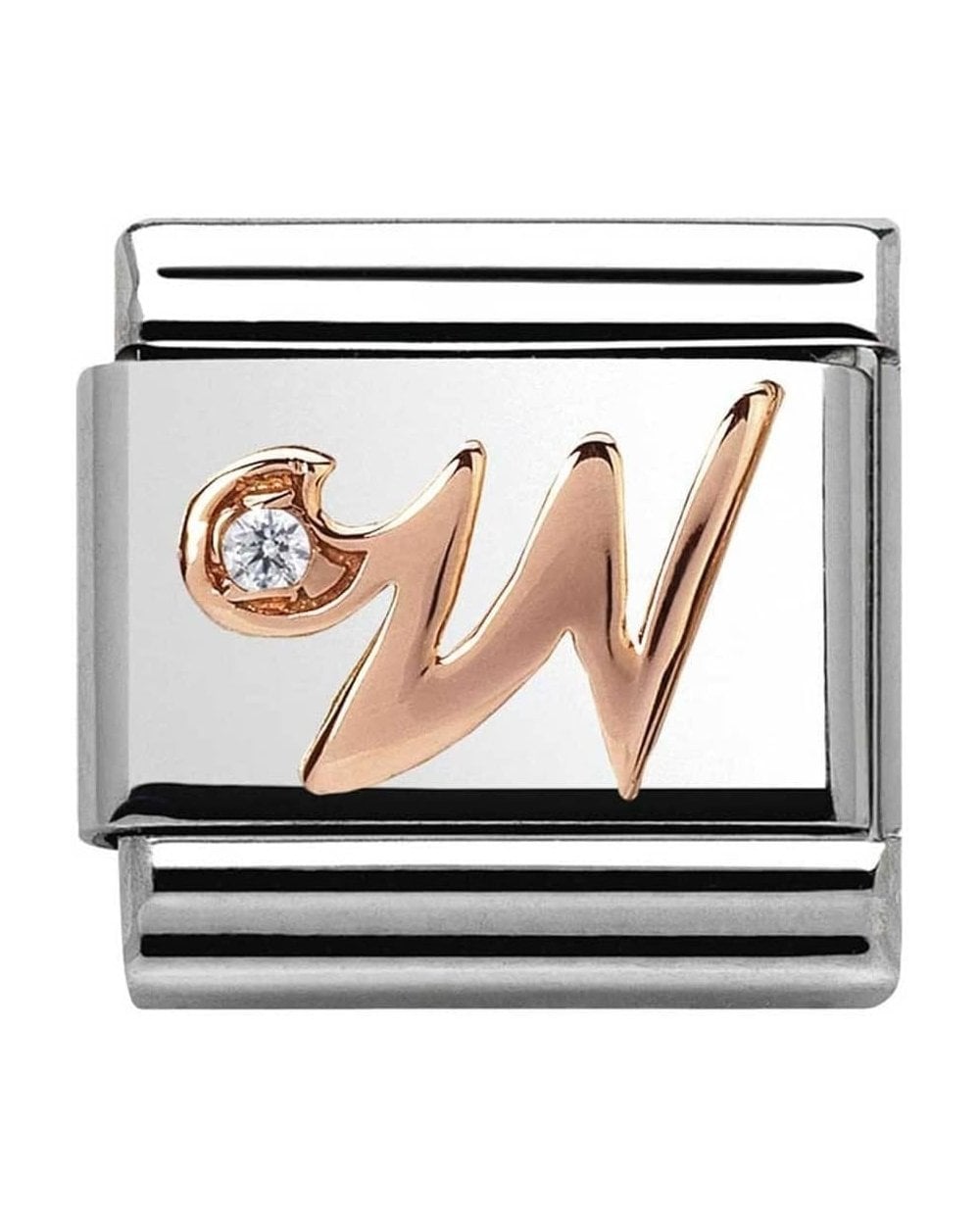 Classic Rose Gold CZ Letter W Charm