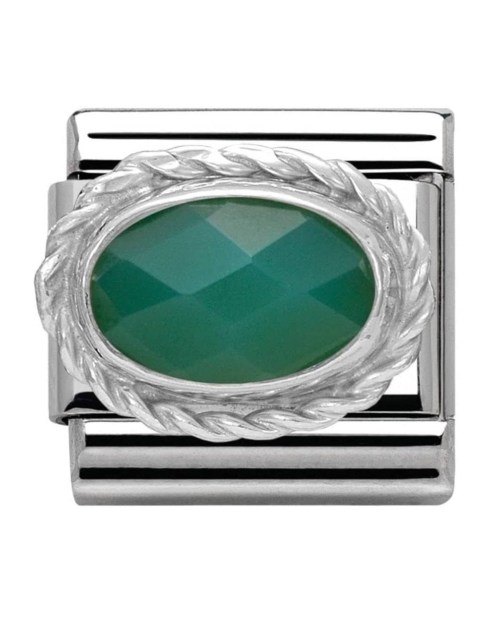 Classic Silvershine Ornate Settings Green Agate Charm