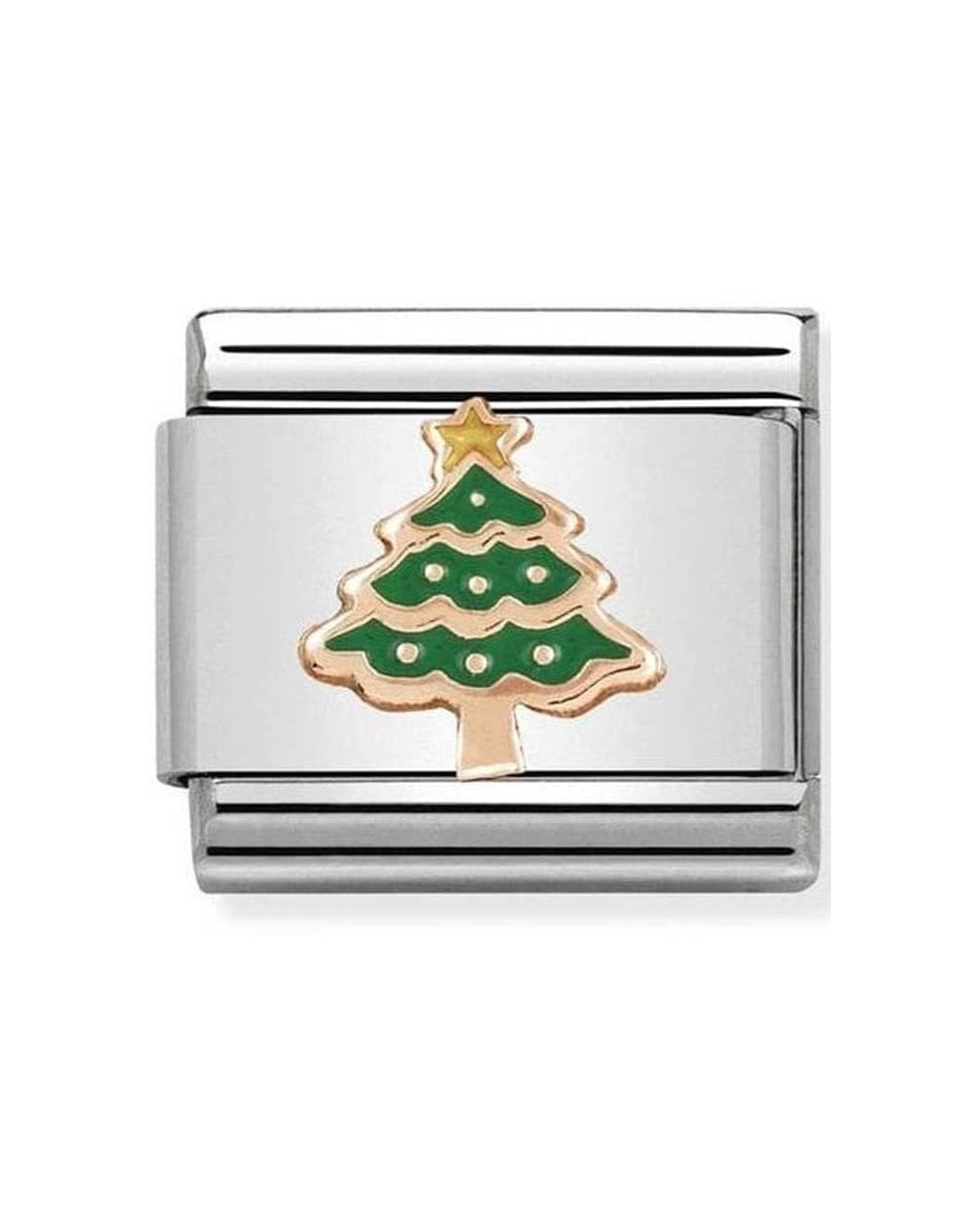 Classic Rose Gold Christmas Tree with Green Enamel Charm