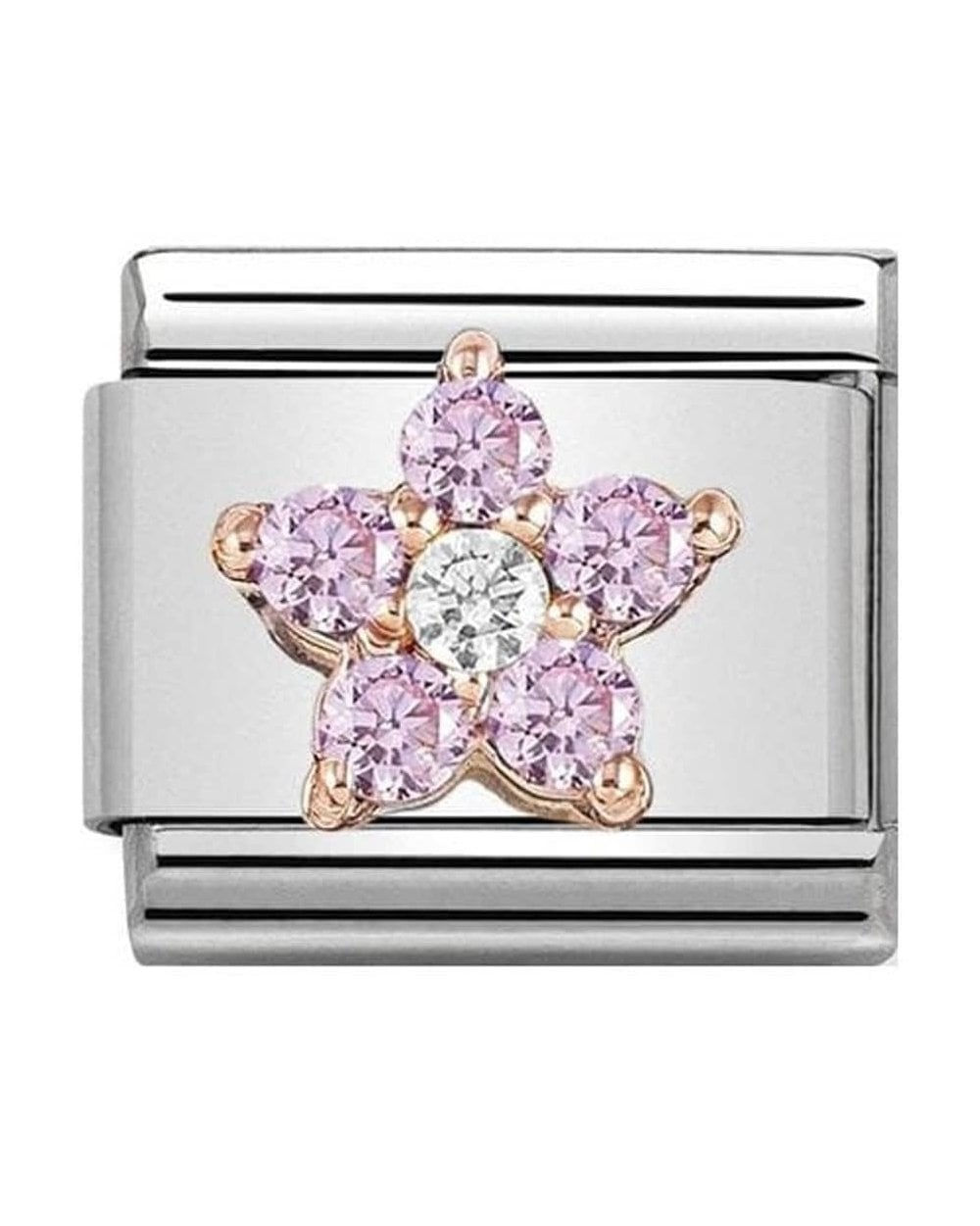 Classic Rose Gold Pink and White Flower Charm